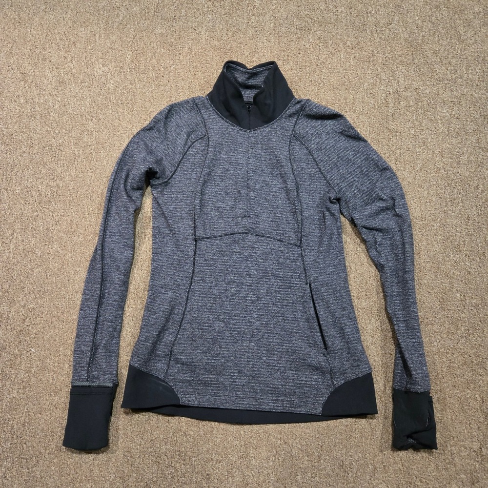 Lululemon Run Pullover Womens 4 Gray Heathered Thumbholes Mock Neck Zip